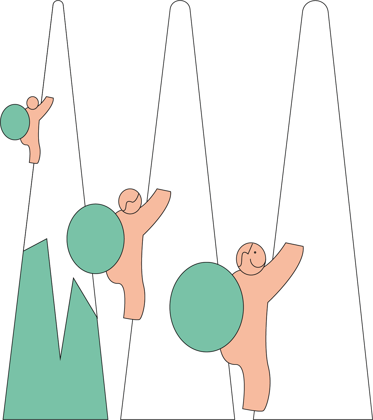 three founders climbing mountains, illustration